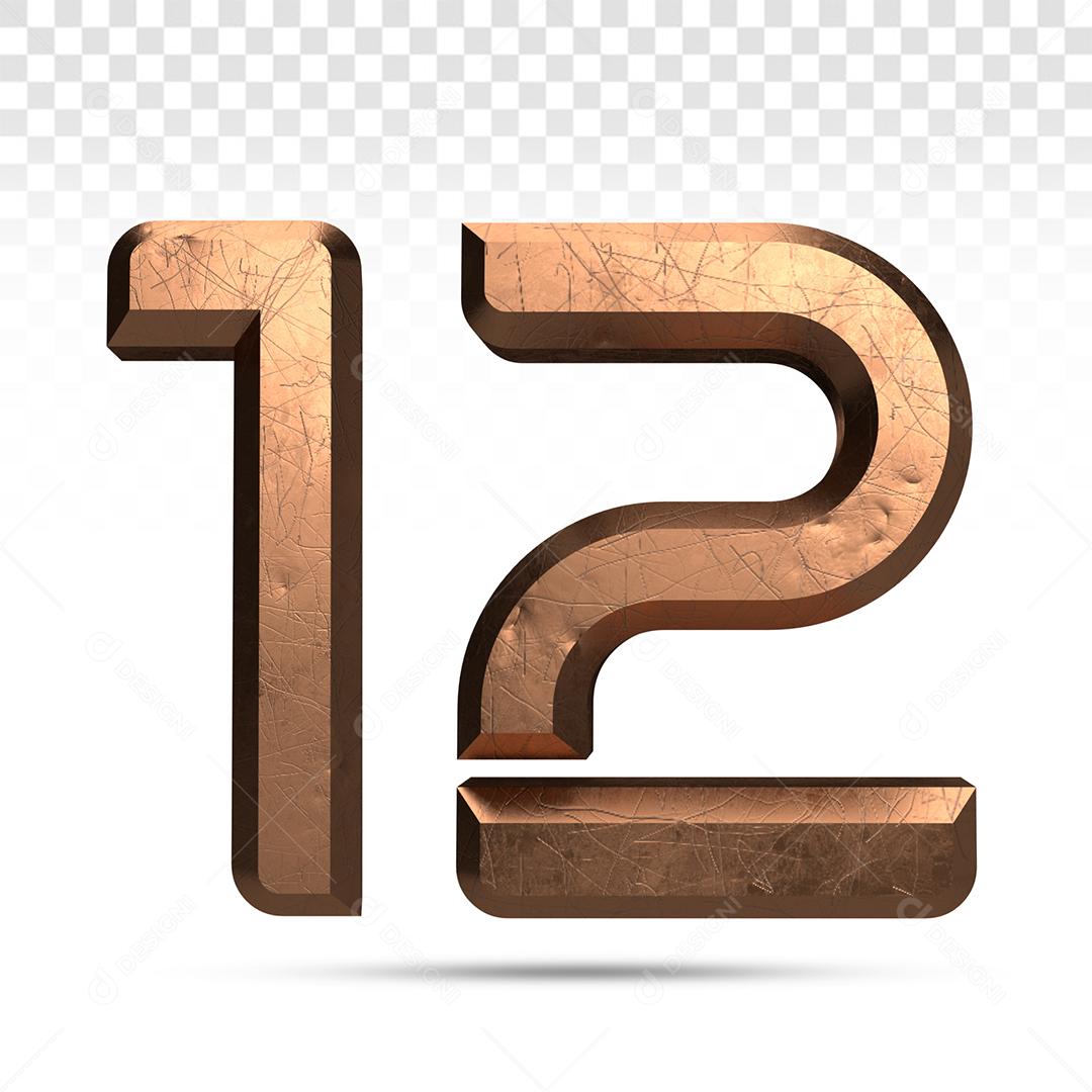 Número 3D 12 de Cobre Para composição PSD