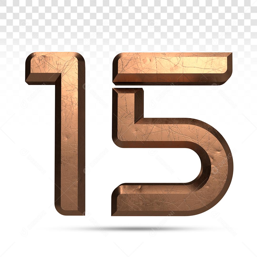 Número 3D 15 de Cobre Para composição PSD
