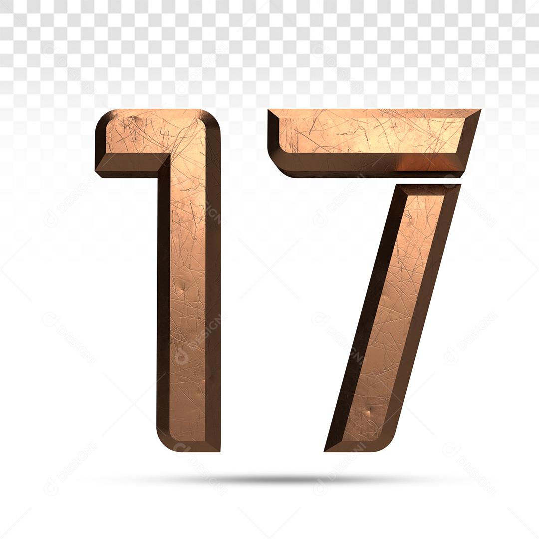 Número 3D 17 de Cobre Para composição PSD