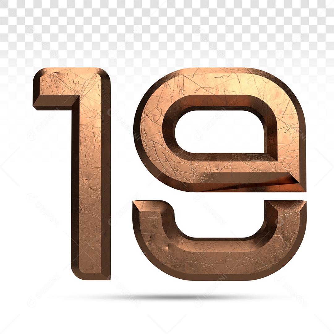 Número 3D 19 de Cobre Para composição PSD