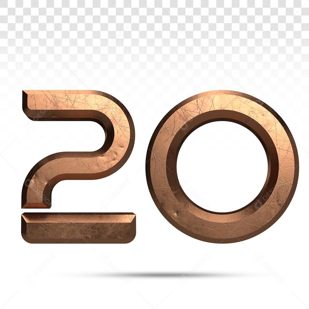 Número 3D 20 de Cobre Para composição PSD