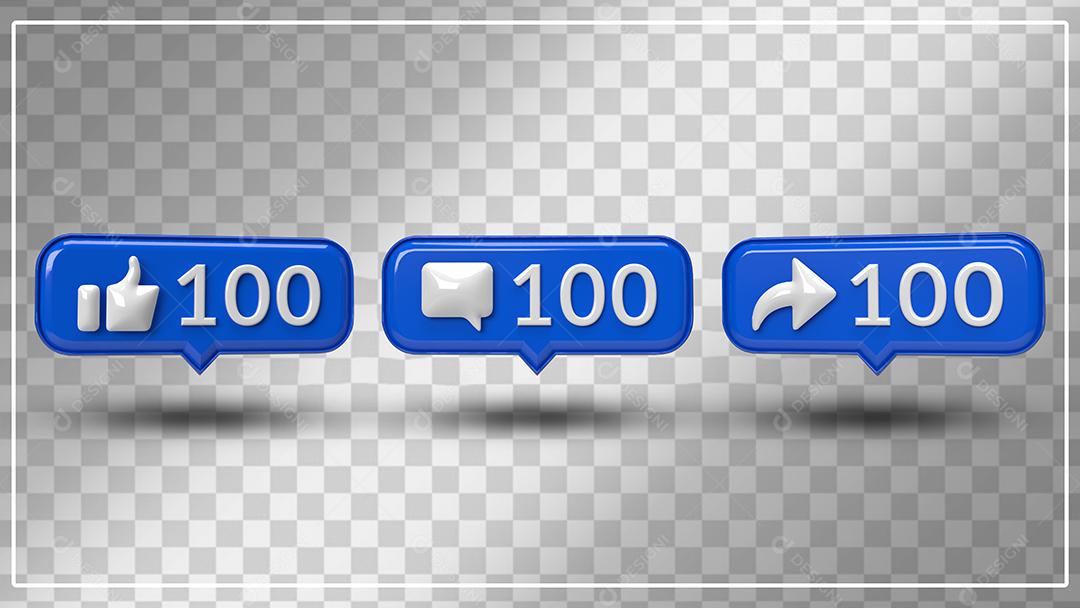 Ícones 3D De Redes Sociais Azul para Composição PSD
