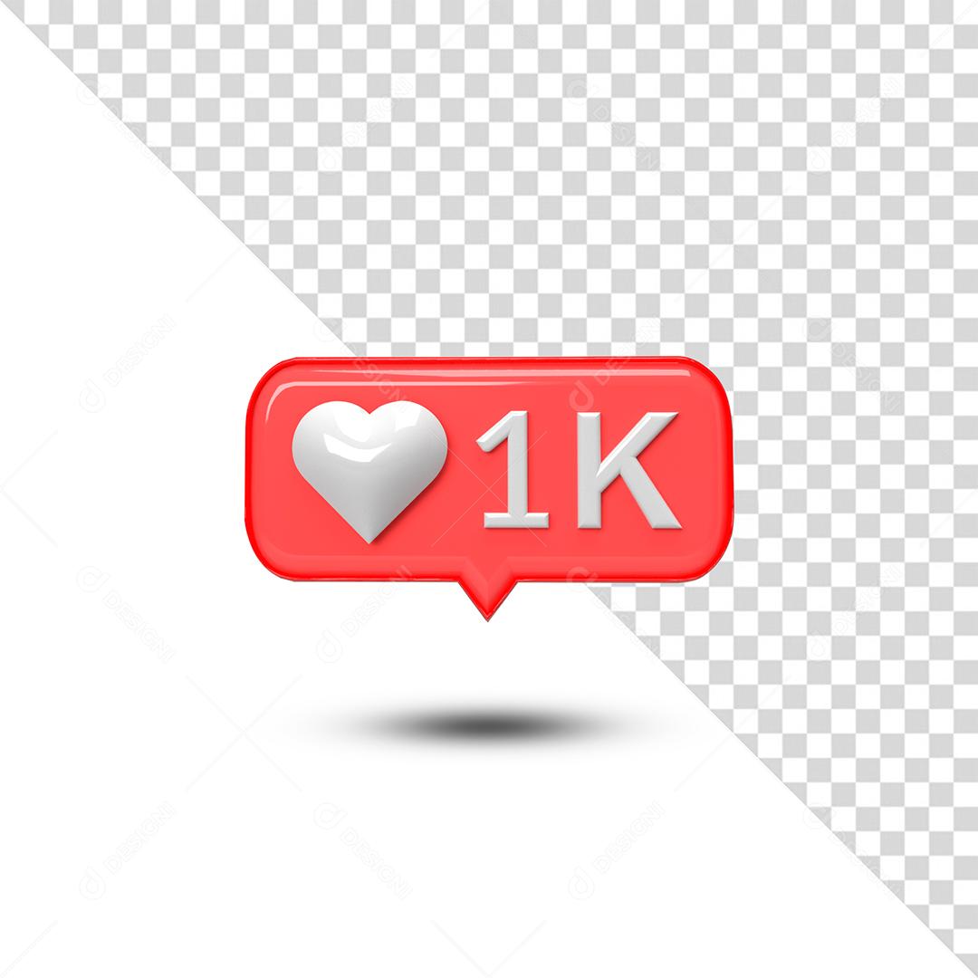 Like de Coração 1K 3D Elemento Para Composição PSD