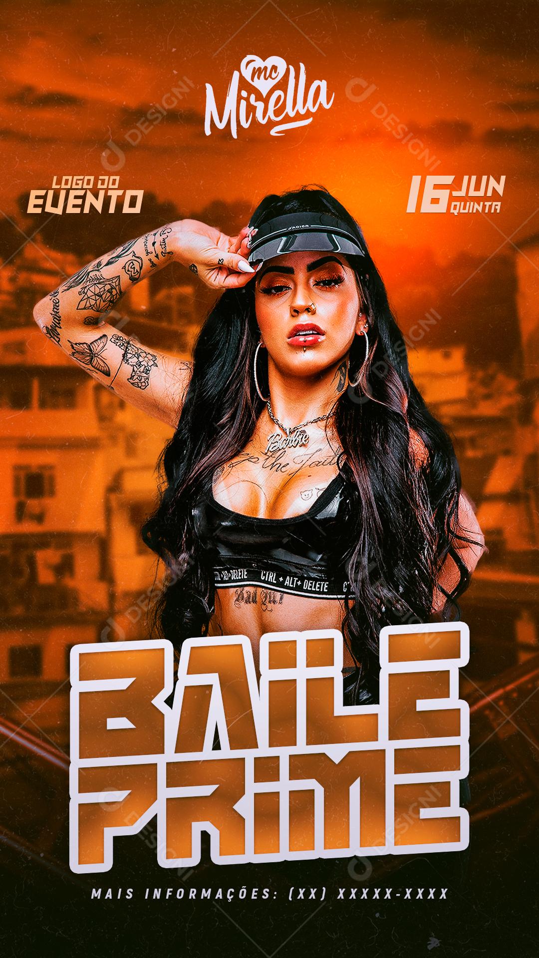 Flyer Story Show Evento Mc Mirella Baile Prime Social Media PSD Editável