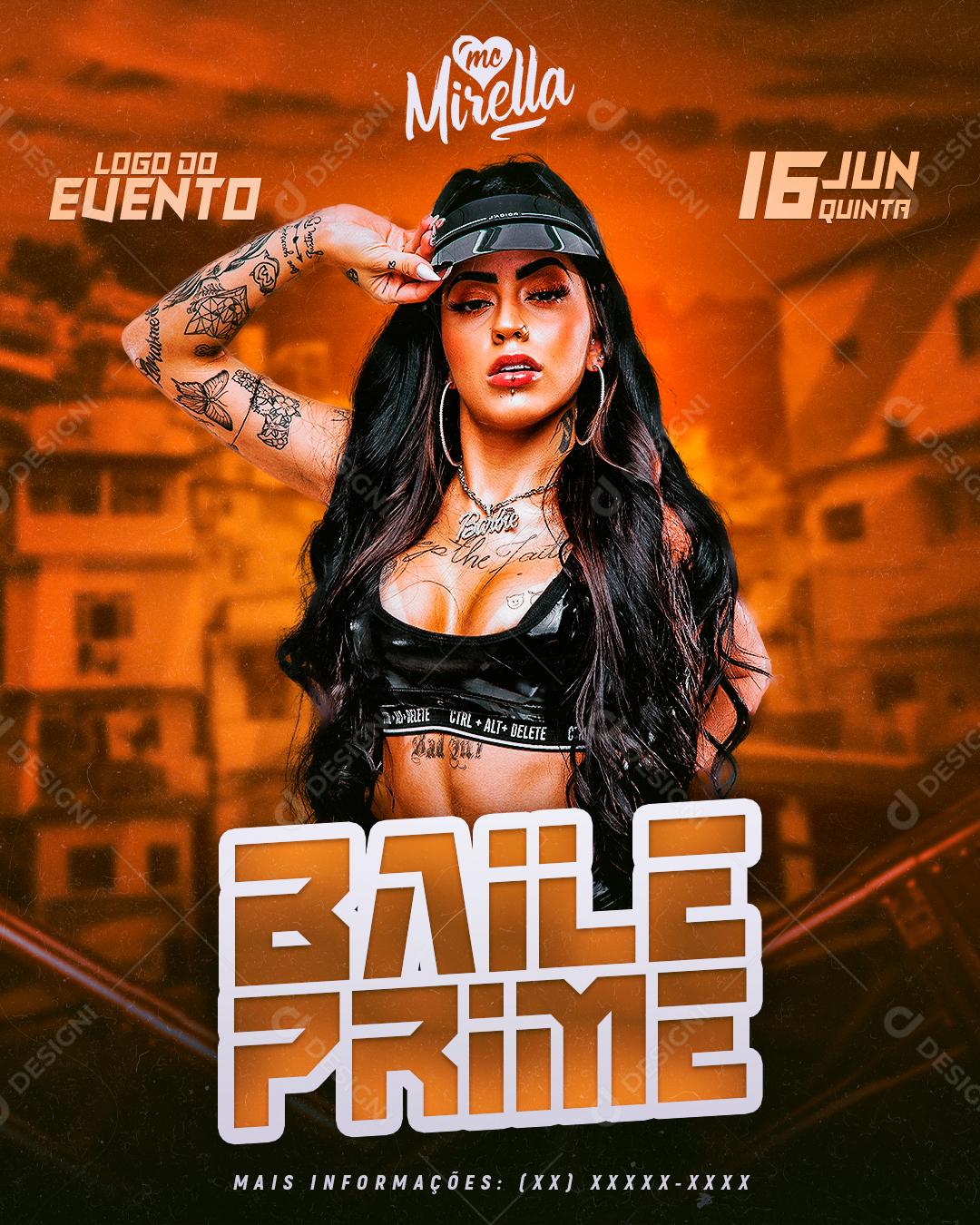 Flyer Story Show Evento Mc Mirella Baile Prime Social Media PSD Editável