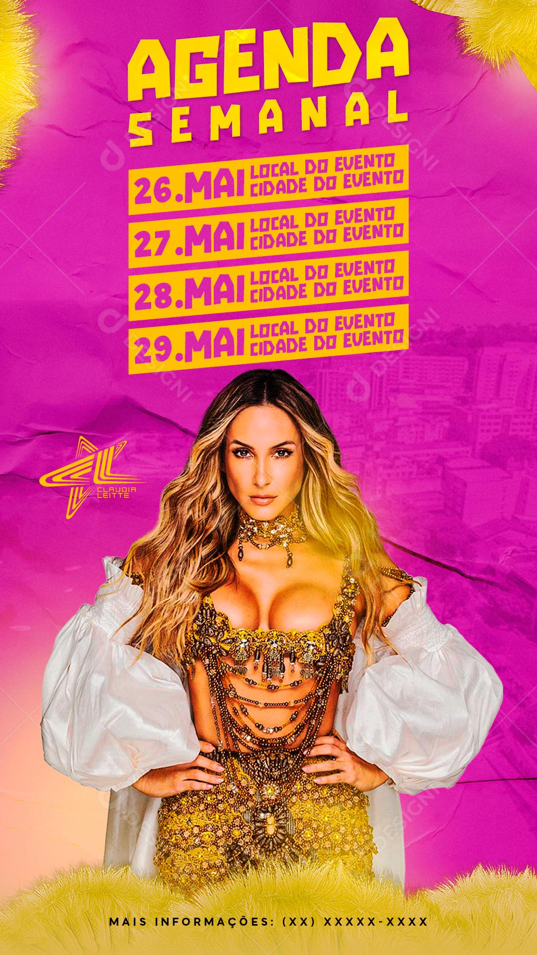 Flyer Agenda Semanal Cantora Claudia Leite Social Media PSD Editável