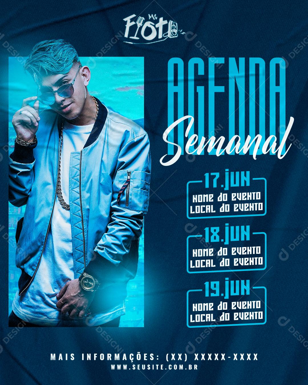 Flyer Story Agenda Semanal Cantor Mc Fiote Social Media PSD Editável