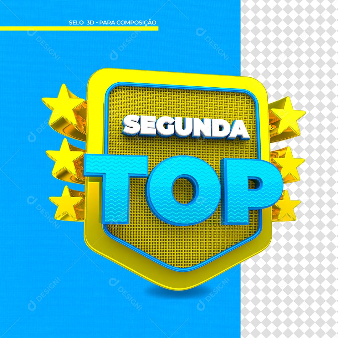 Segunda Top Selo 3D Branco e Azul para Composição PSD