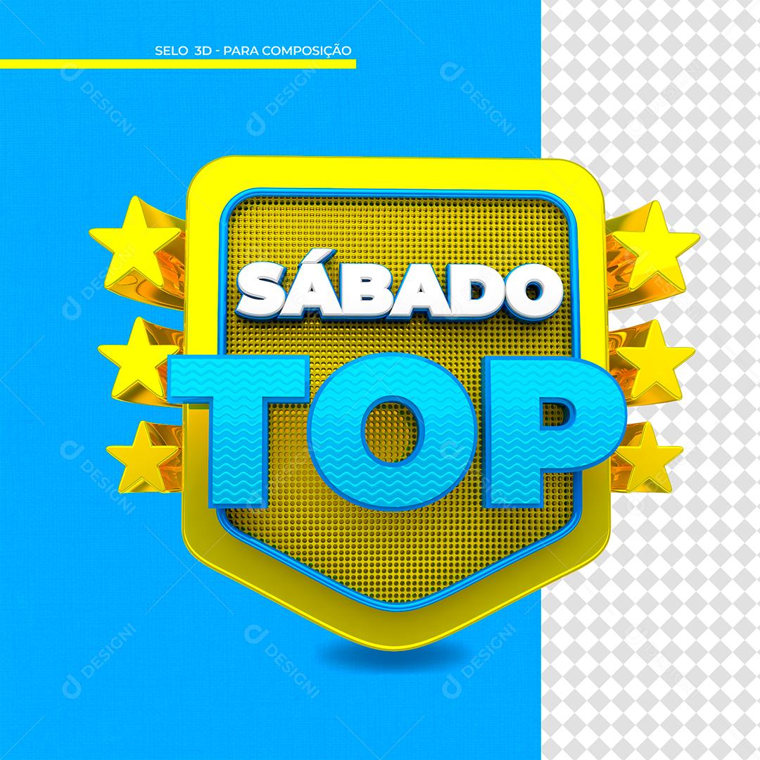Sábado Top Selo 3D Branco e Azul para Composição PSD