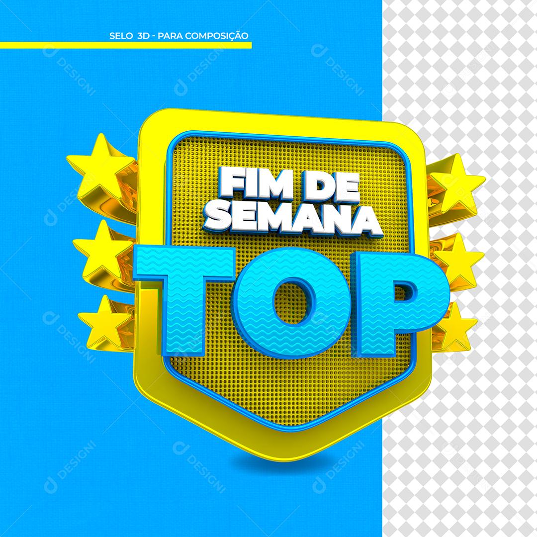 Fim de Semana Top Selo 3D Branco e Azul para Composição PSD