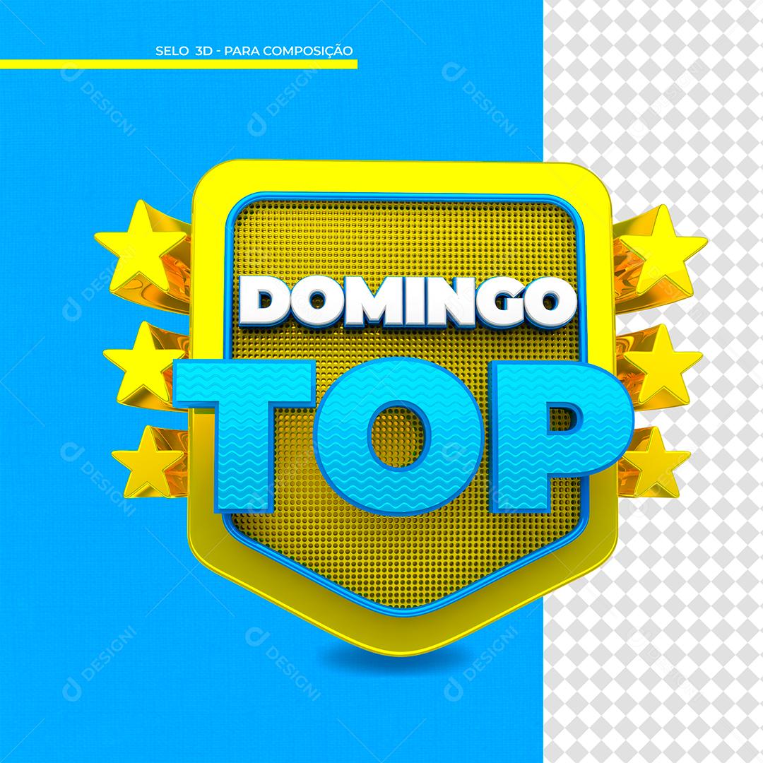 Domingo Top Selo 3D Branco e Azul para Composição PSD