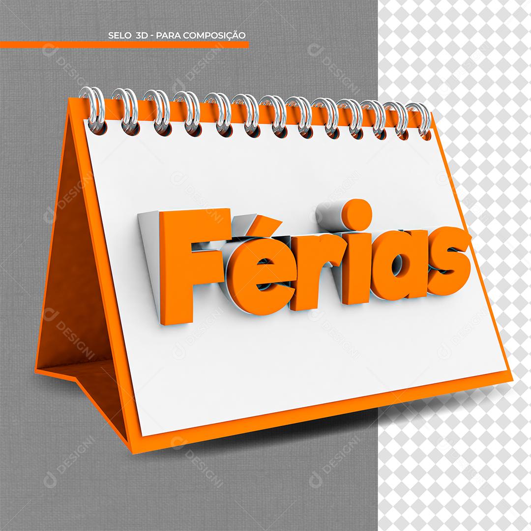 Férias Selo 3D Laranjado para Composição PSD