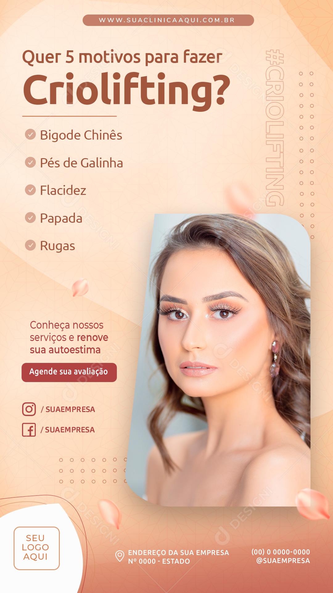 Social Media Story Quer 5 Motivos Para Fazer Criolifting PSD Editável