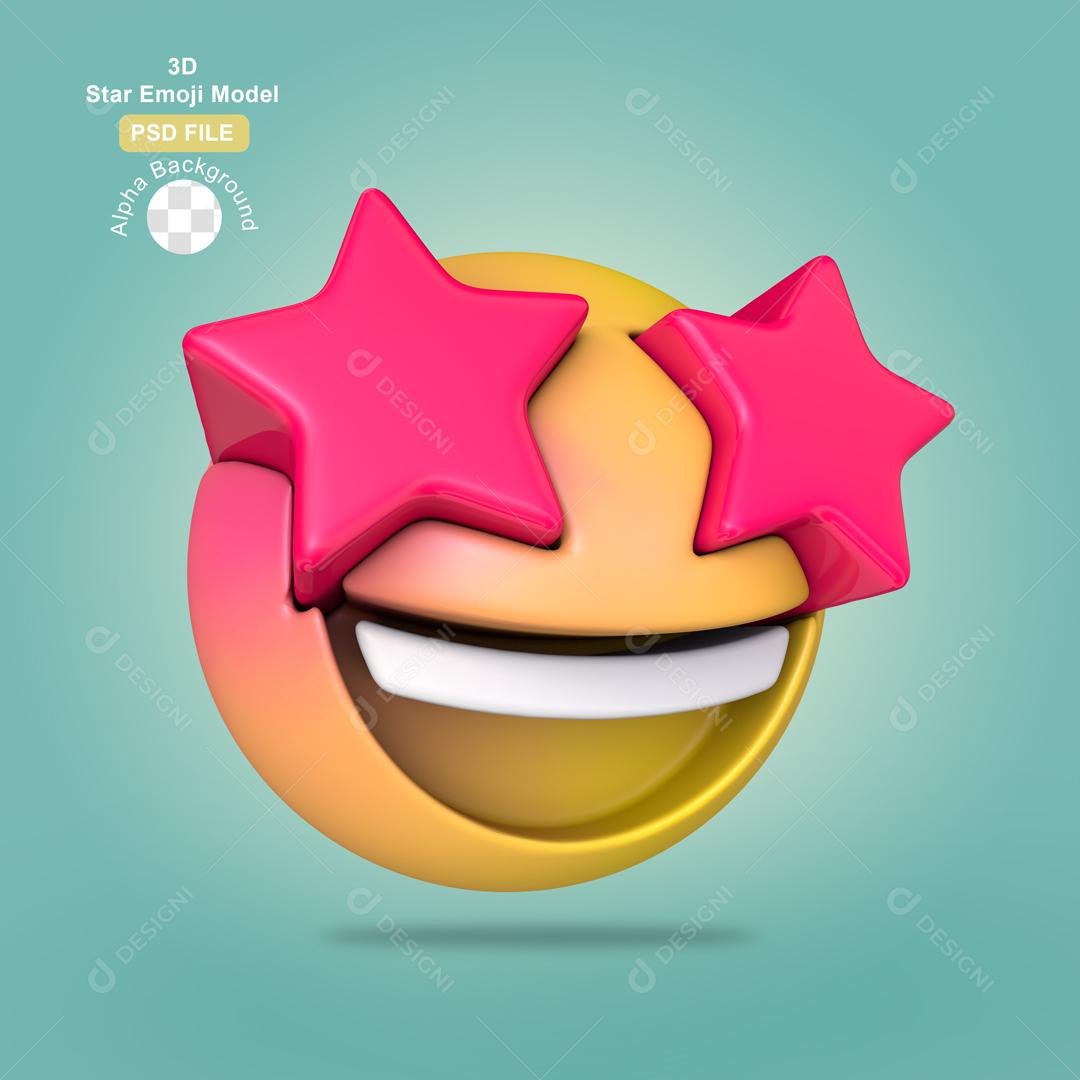 Emoji 3D Com Olhos de Estrelas Elemento Para Composição PSD