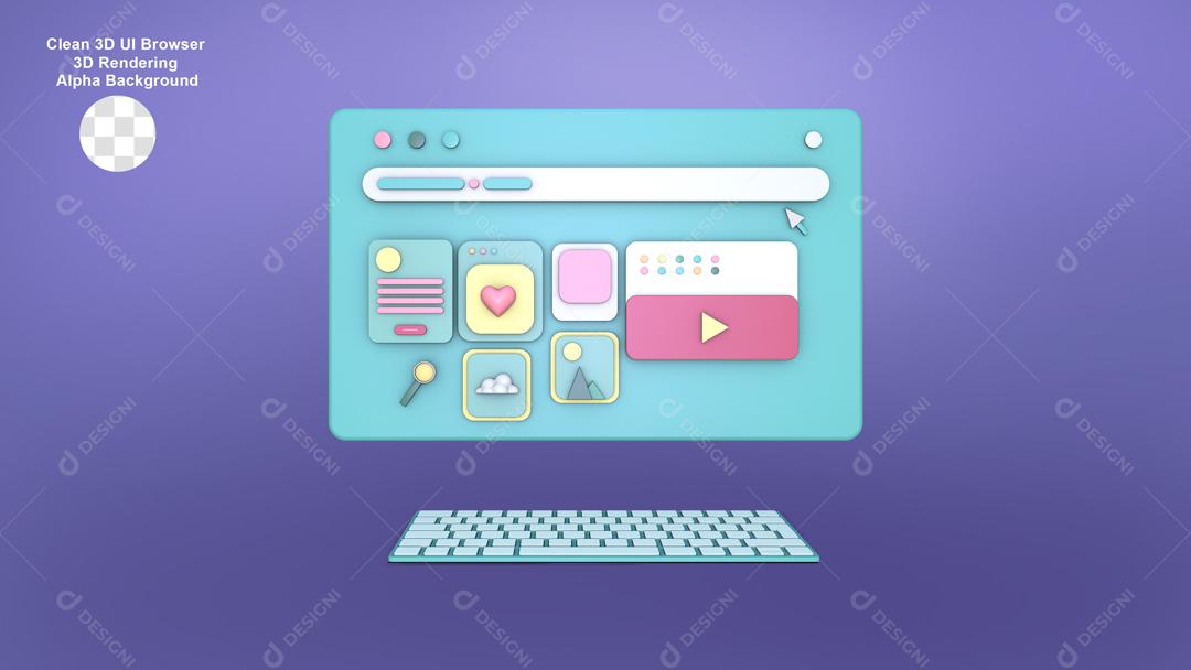 Elemento 3D Computador de Interface de Usuário para Composição PSD