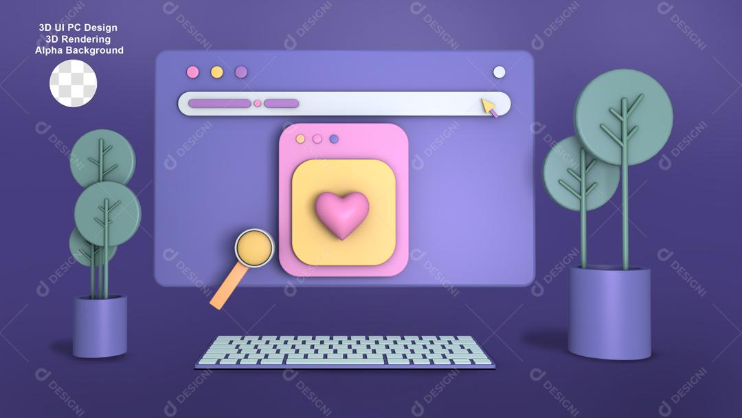 Elemento 3D Computador de Interface de Usuário para Composição PSD