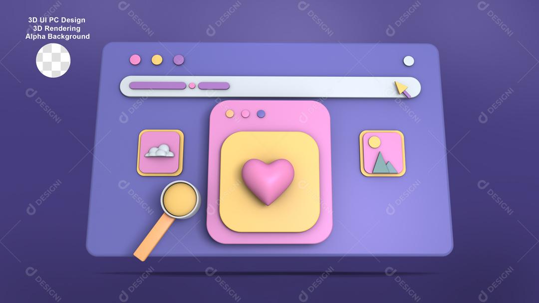Computador de Interface de Usuário Elemento 3D para Composição PSD