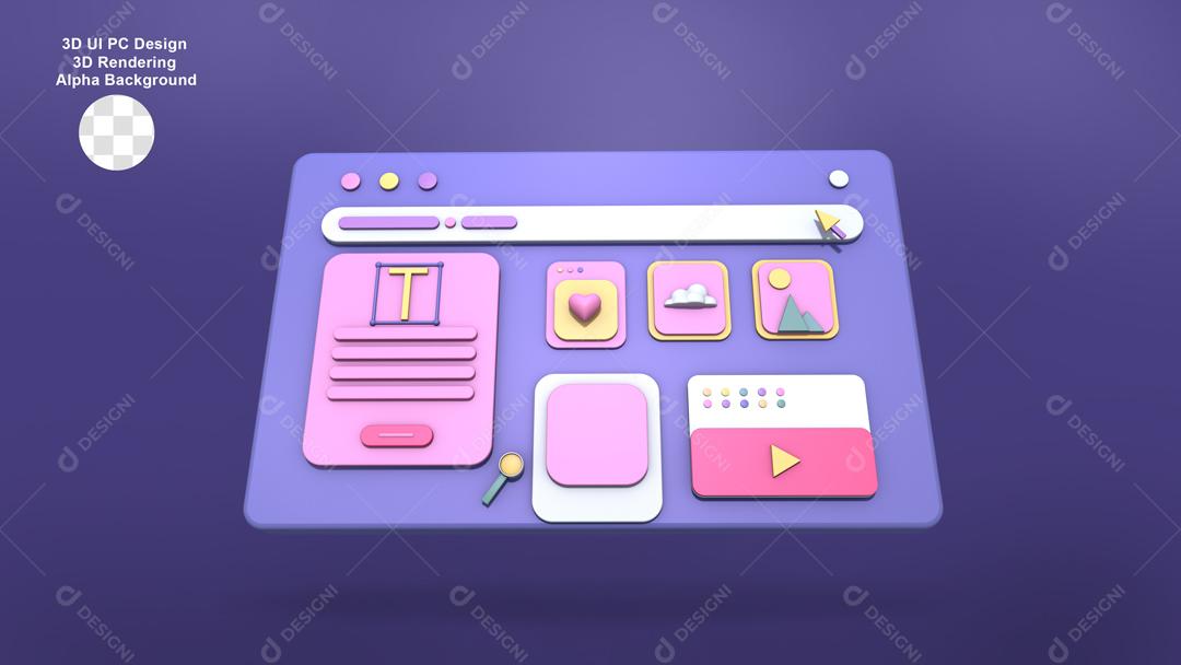 Elemento 3D Computador de Interface de Usuário para Composição PSD