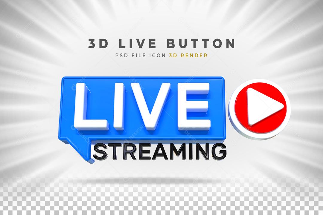 Selo 3D Live Stream para Composição PSD