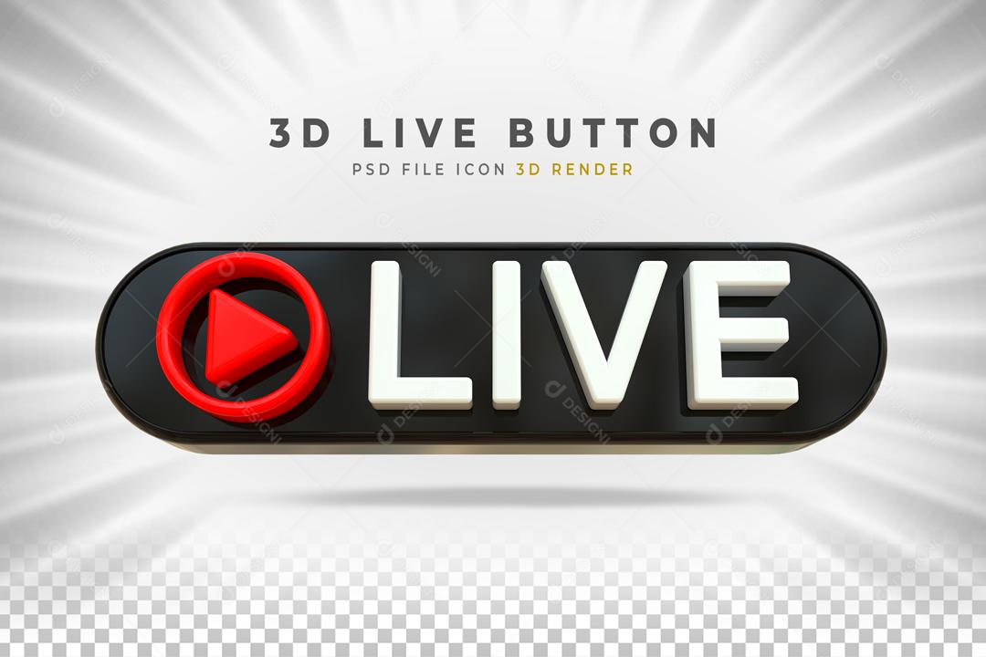 Selo 3D Live Preto e Branco para Composição PSD