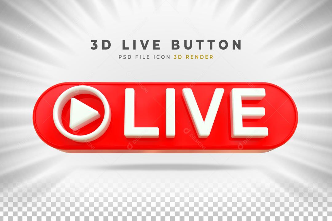 Selo 3D Live Vermelho e Branco para Composição PSD