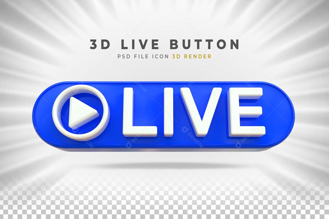 Live Selo 3D Azul e Branco para Composição PSD