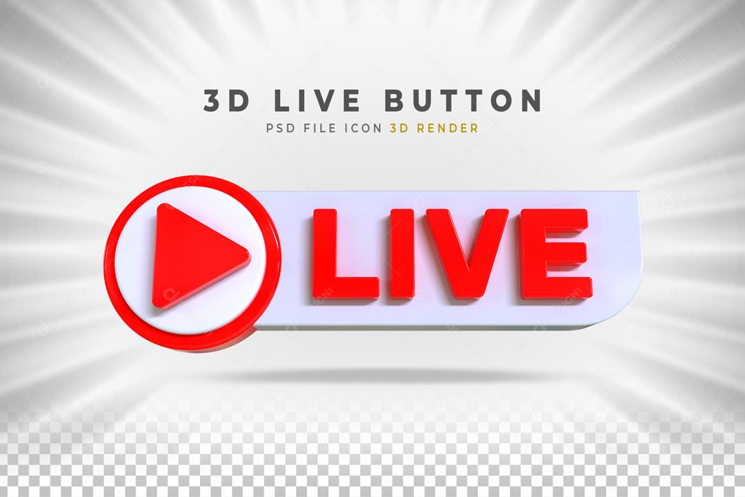 Live Selo 3D Vermelho e Branco para Composição PSD