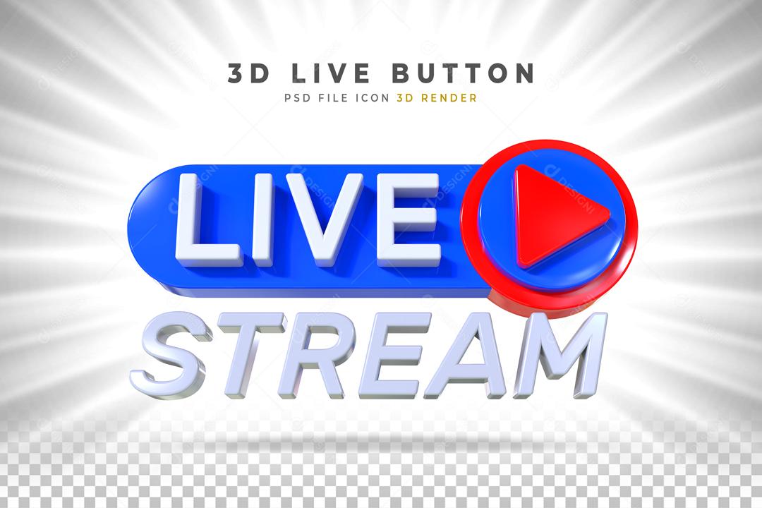 Live Stream Selo 3D Azul e Branco para Composição PSD