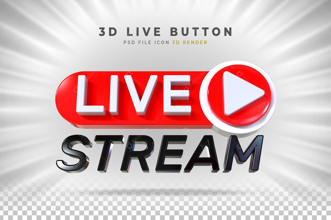 Selo 3D Live Stream para Composição PSD
