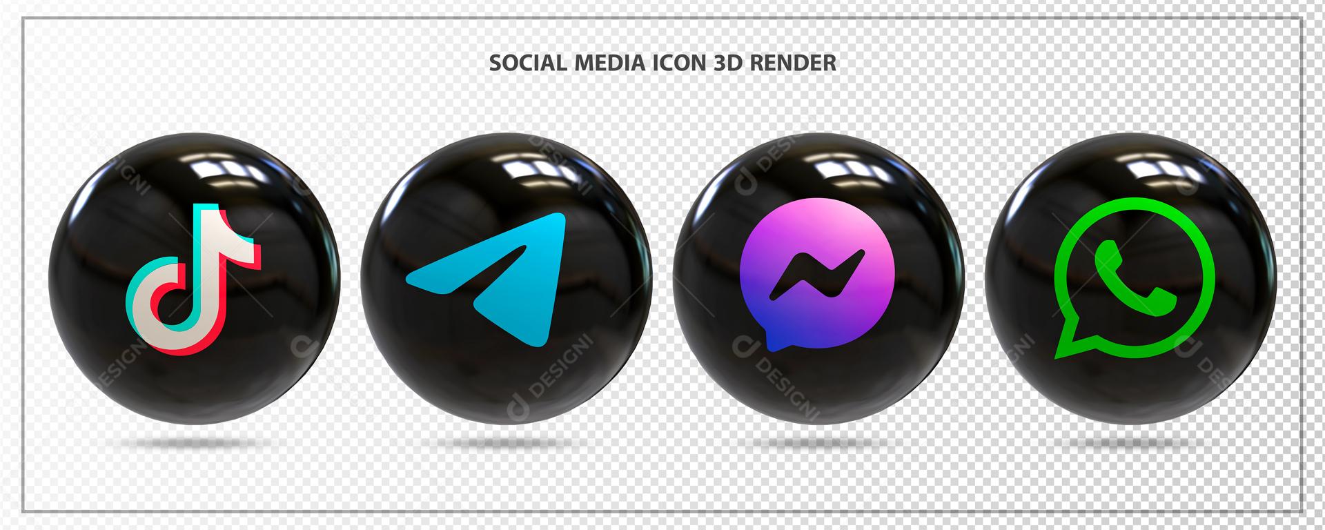 Ícones 3D De Redes Sociais Tiktok Telegram Messenger e Whatsapp para Composição PSD