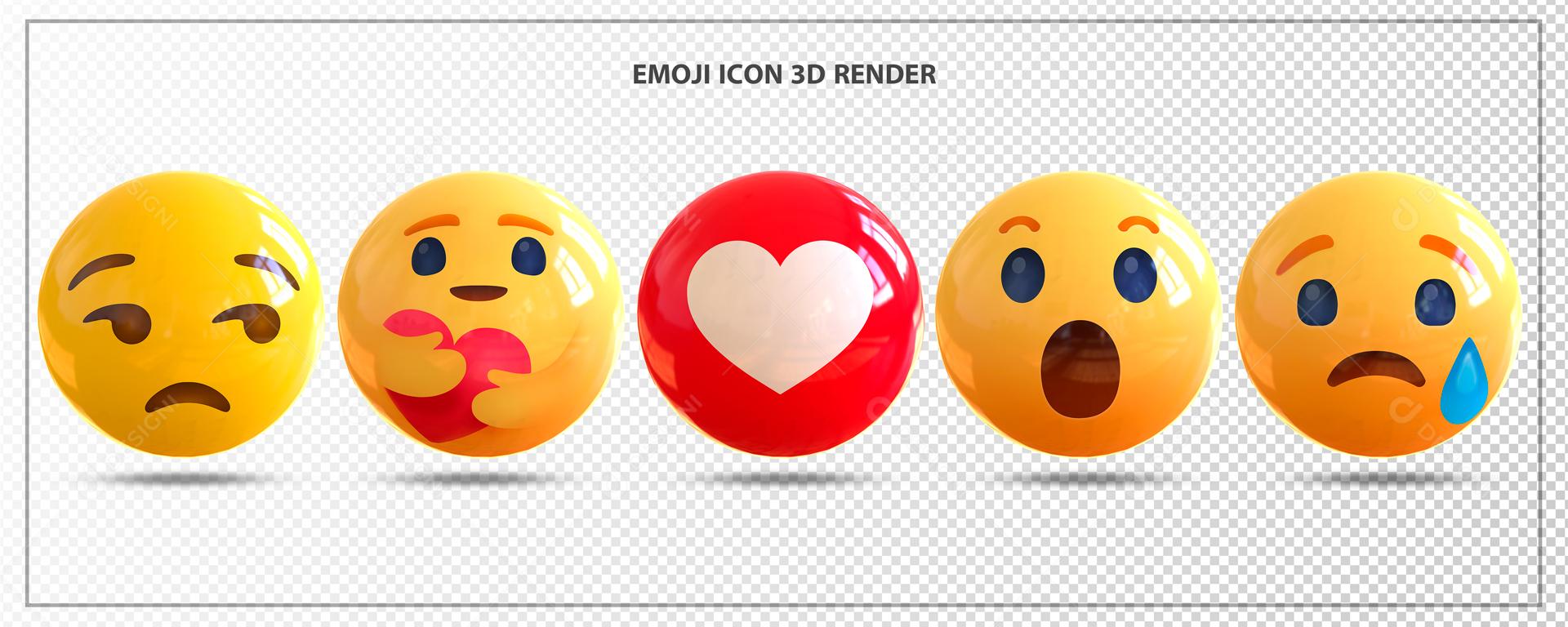 Emojis 3D Reação Entediado triste like surpreso feliz Elemento 3D Para Composição PSD