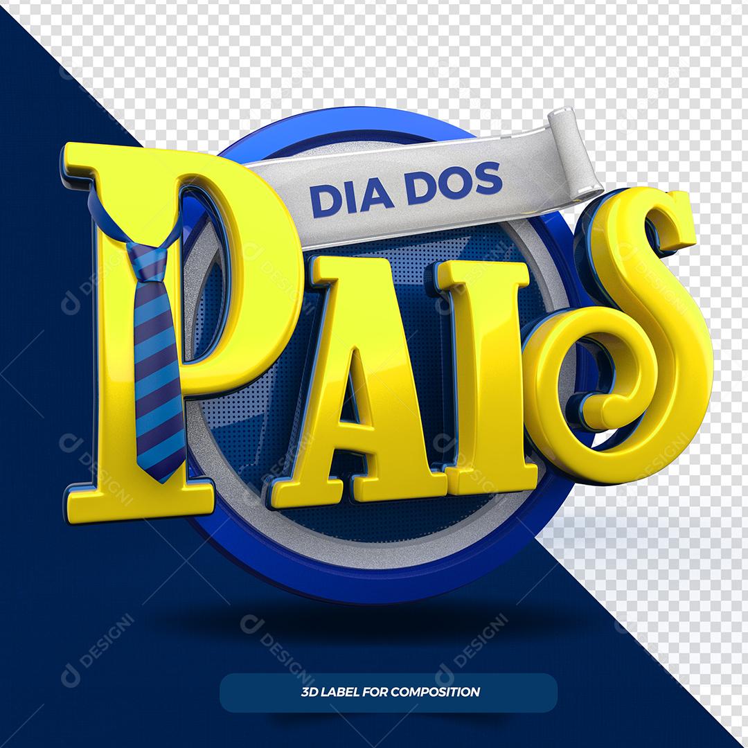 Dia dos Pais Selo 3D Amarelo para Composição PSD