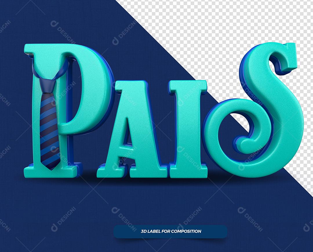 Pais Texto 3D Azul para Composição PSD