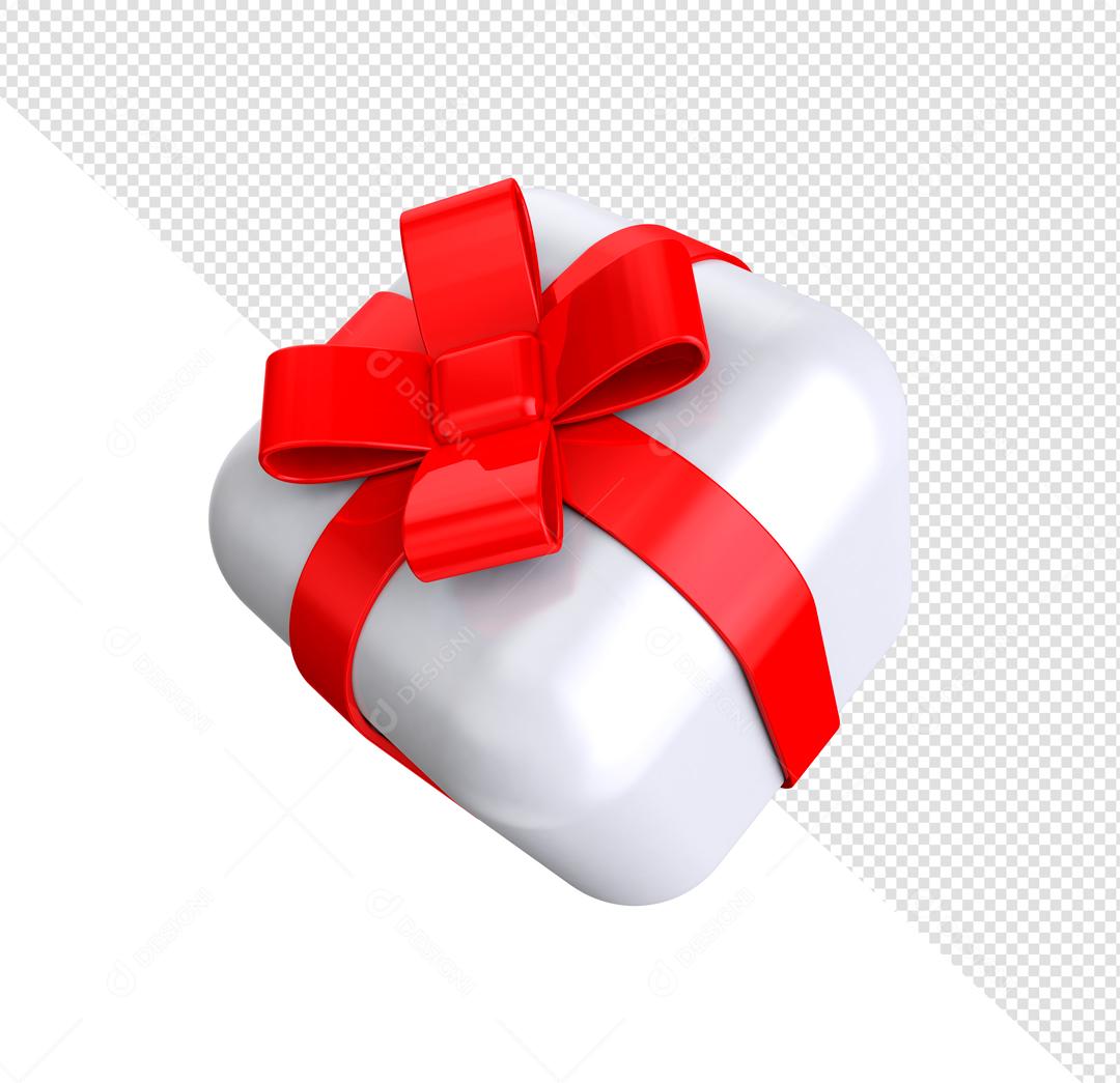 Caixa de Presente Branca com Fita Vermelha 3D Elemento Para Composição PSD