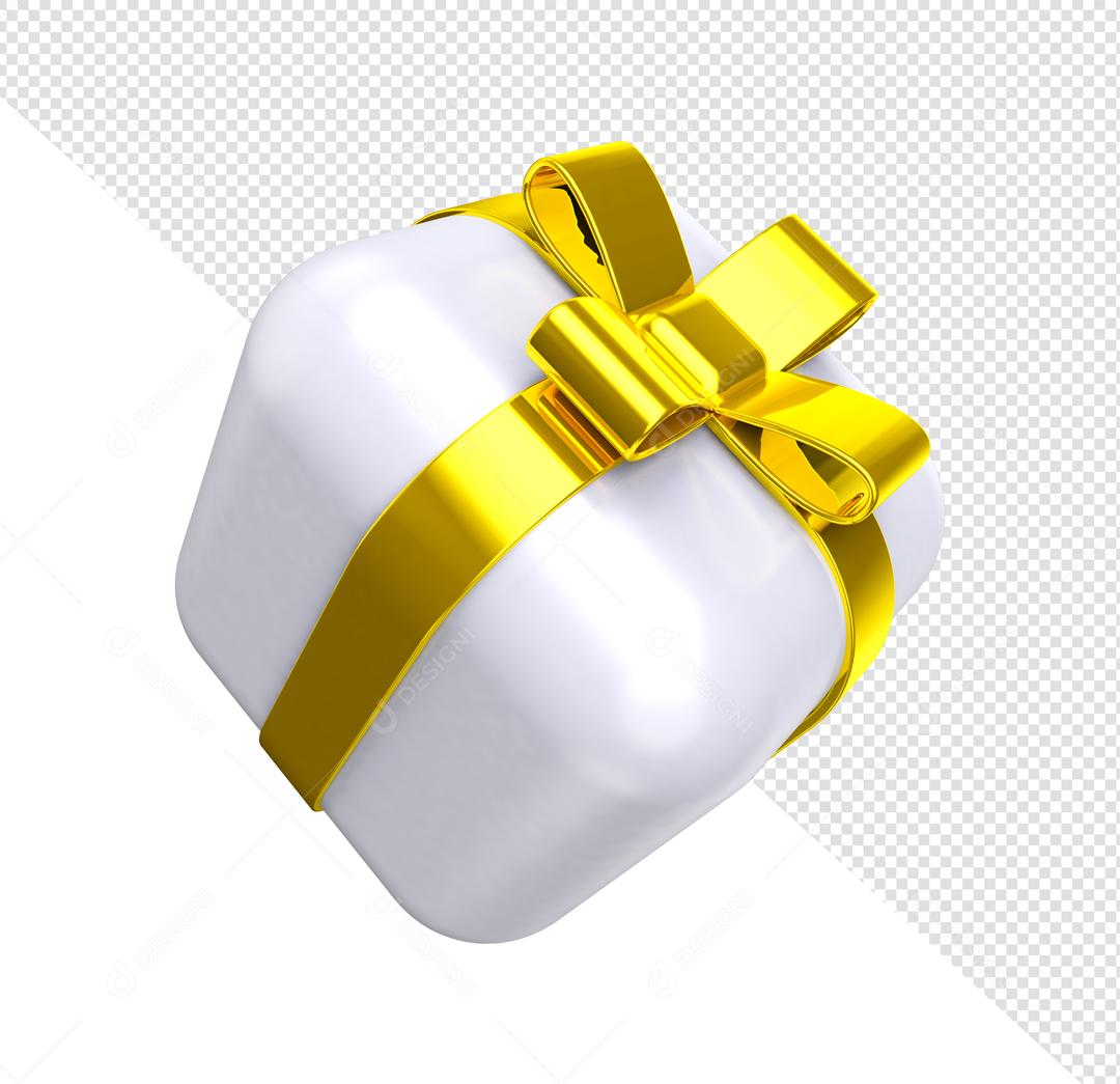 Caixa de Presente Branca com Fita Amarela 3D Elemento Para Composição PSD