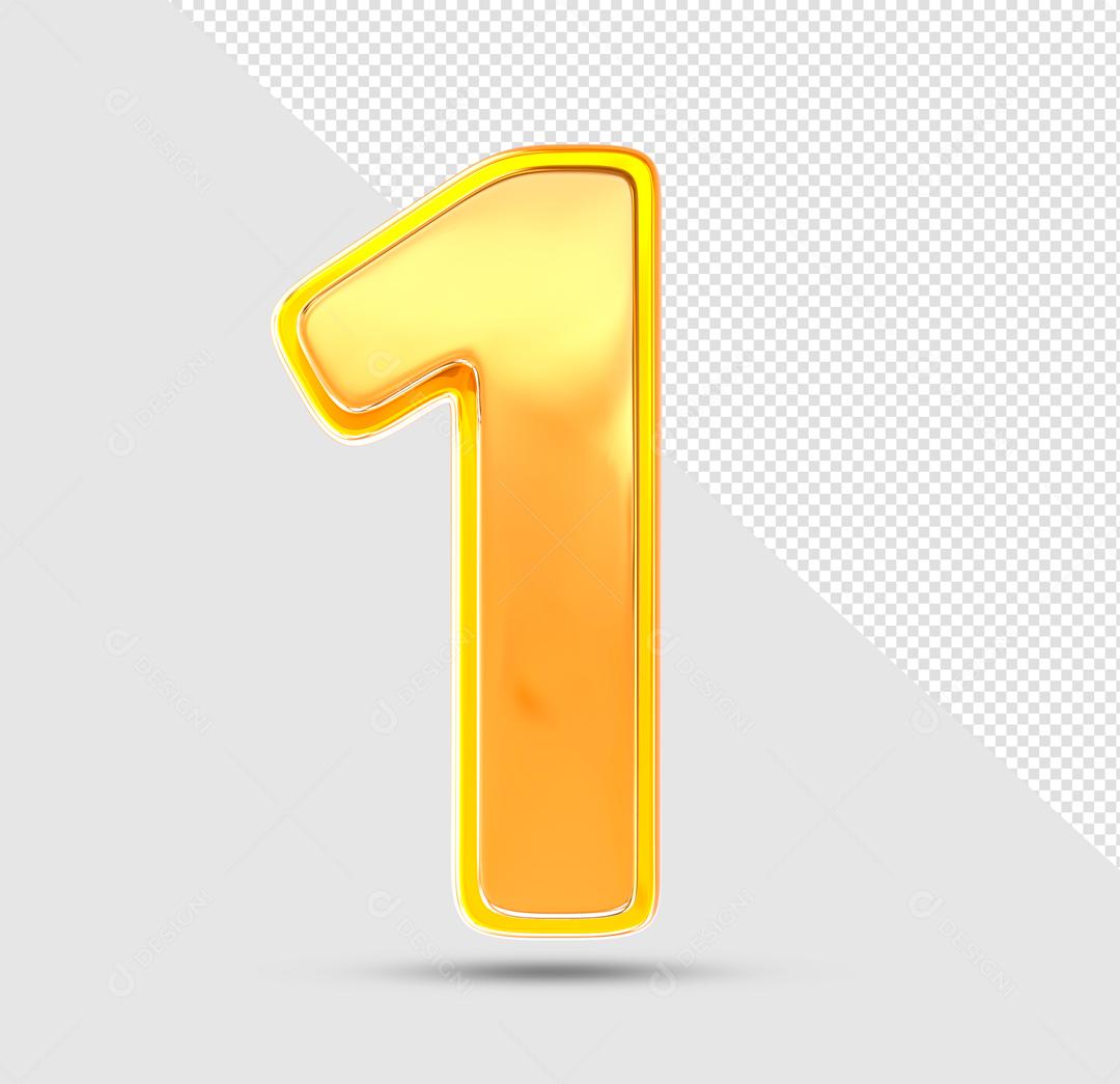 Número 3D 1 Laranjado com Textura Dourada Para composição PSD