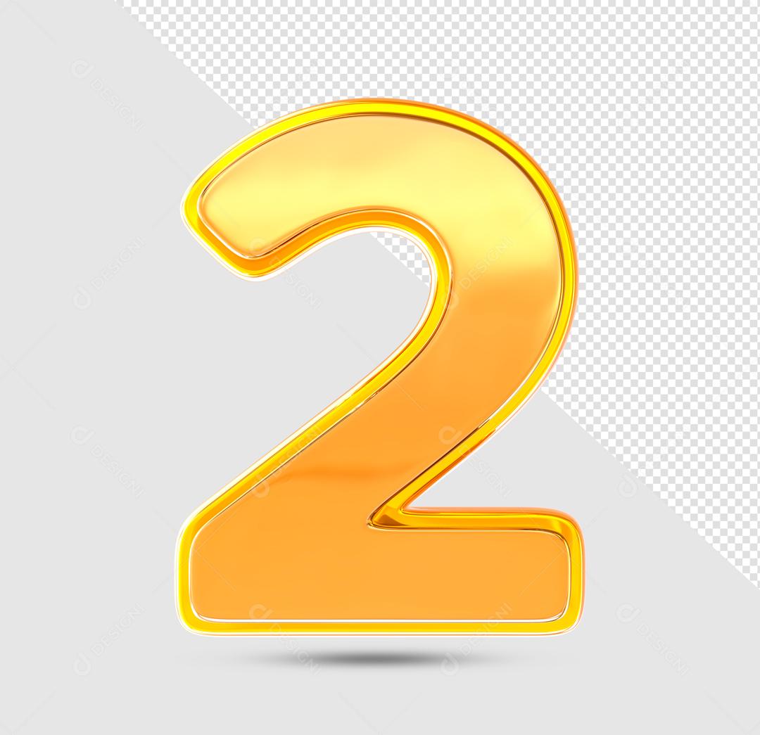 Número 3D 2 Laranjado com Textura Dourada Para composição PSD