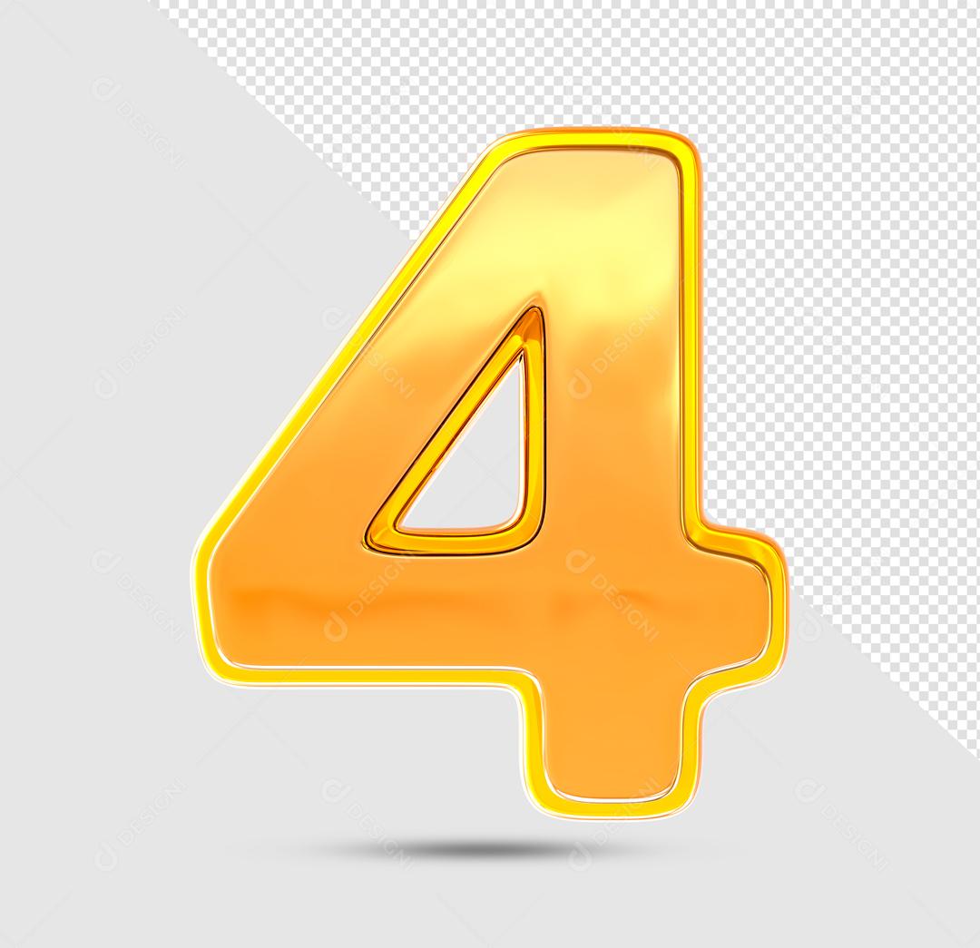 Número 3D 4 Laranjado com Textura Dourada Para composição PSD