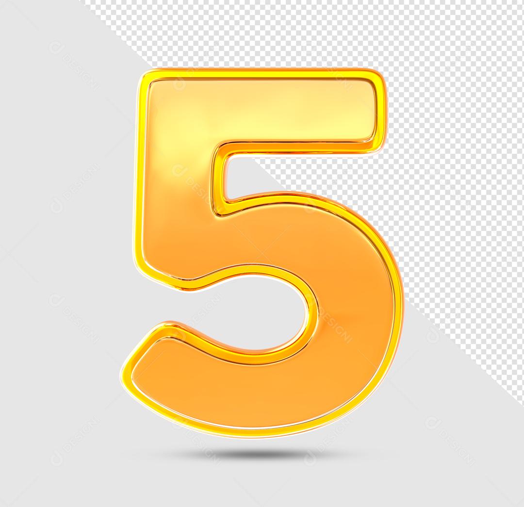 Número 3D 7 Laranjado com Textura Dourada Para composição PSD