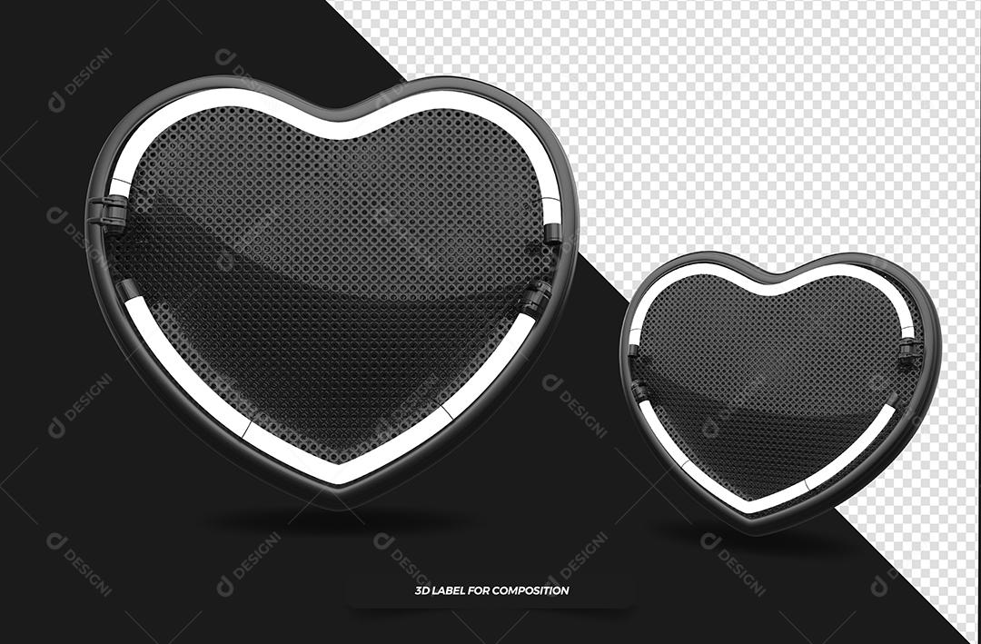 3D Black Heart with Neon Light Element for Composition PSD