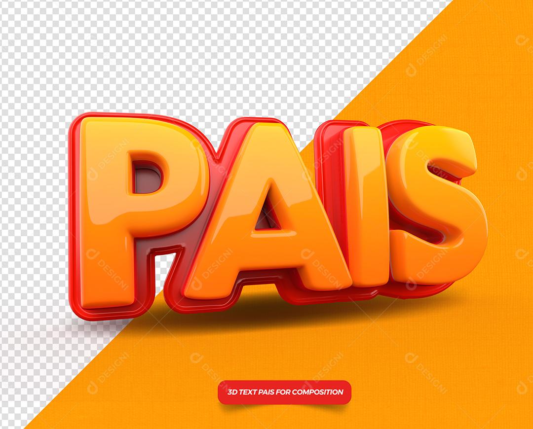 Dia dos Pais Texto 3D Laranjado e Vermelho para Composição PSD