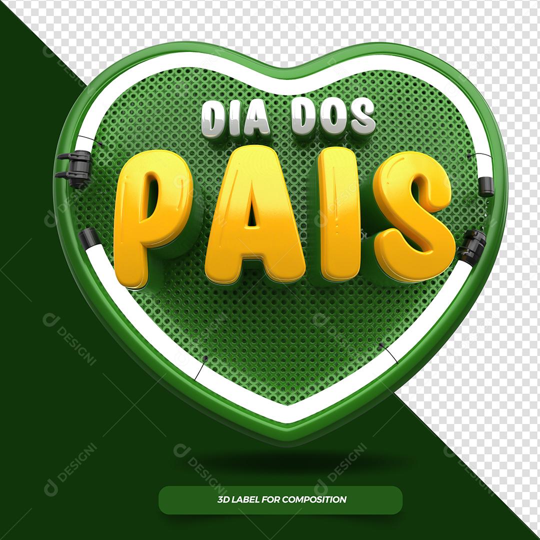 Selo 3D Dia dos Pais Verde para Composição PSD