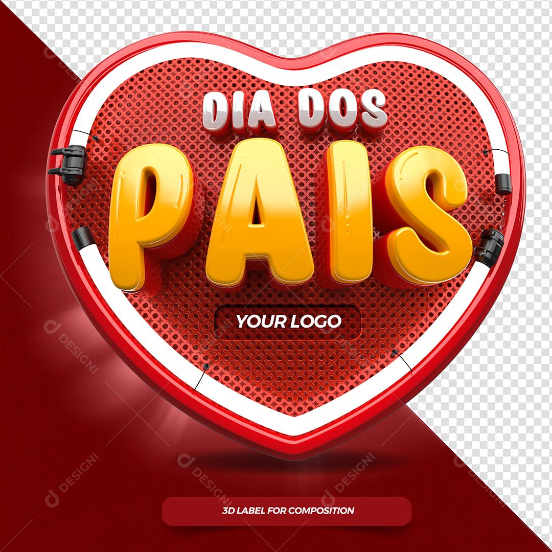 Dia dos Pais Selo 3D Vermelho para Composição PSD