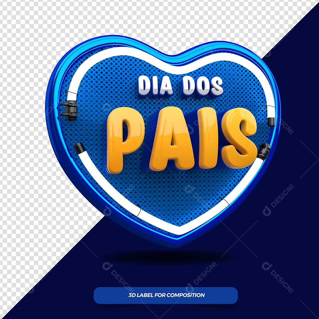 Dia dos Pais Selo 3D Azul  para Composição PSD
