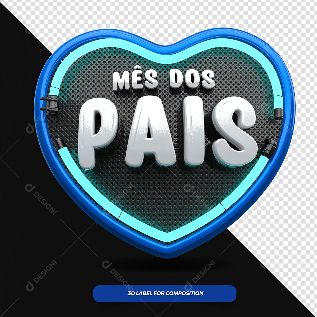 Mês dos Pais Selo 3D Azul com Neon para Composição PSD