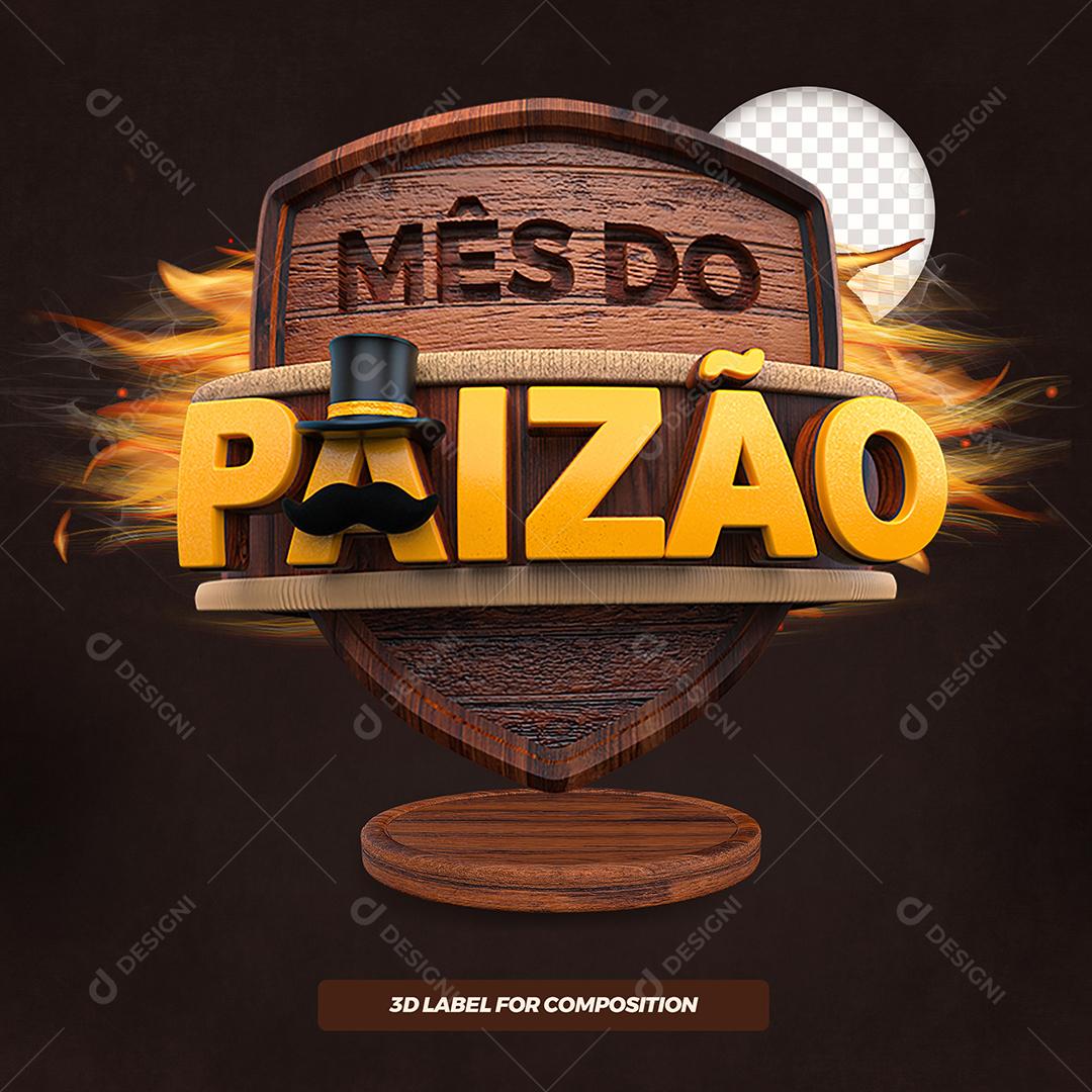 Mês do Paizão Selo 3D De Madeira para Composição PSD
