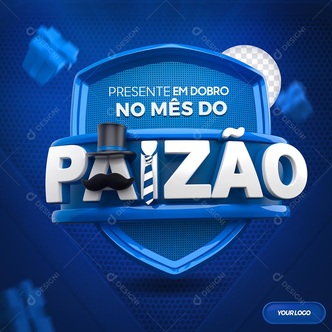 Mês do Paizão Selo 3D Azul para Composição PSD