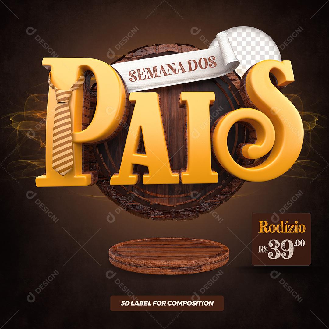 Semana dos Pais Selo 3D Amarelo para Composição PSD