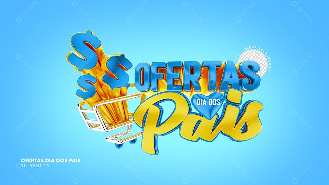 Ofertas Dia dos Pais Selo 3D Azul e Amarelo para Composição PSD