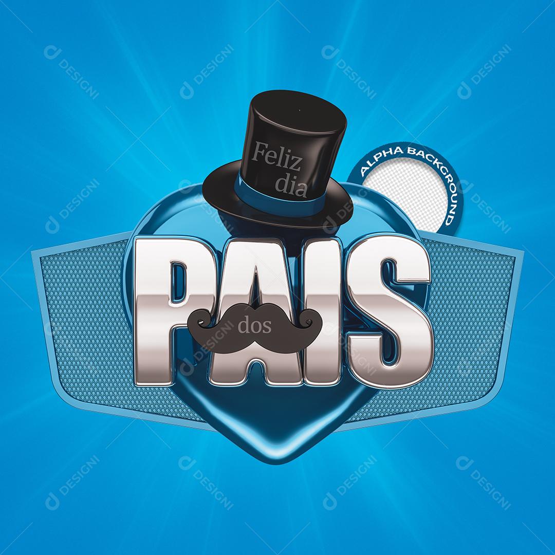 Feliz Dia dos Pais Selo 3D Prata para Composição PSD